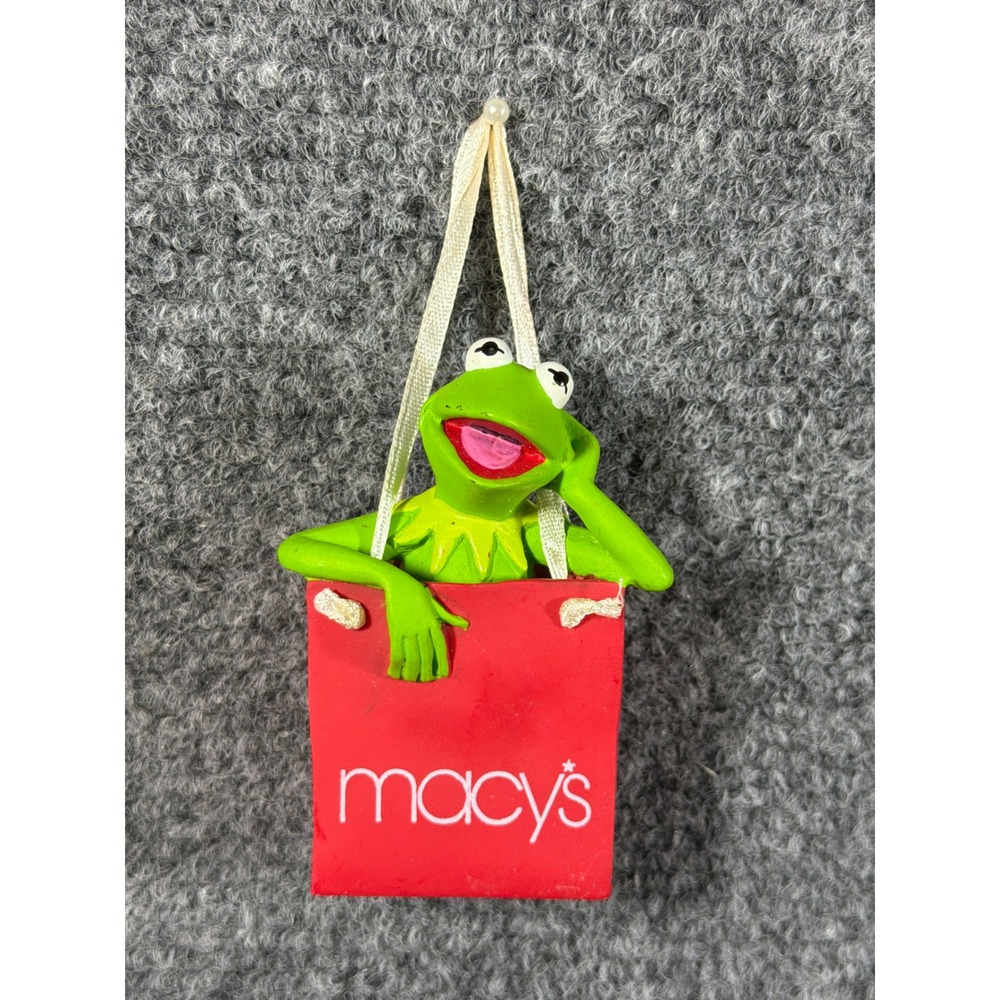 Vintage 2002 Kermit the Frog Macys Shopping Bag Christmas Ornament Muppets Resin